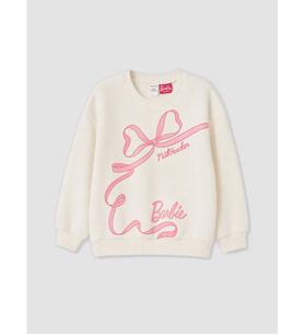 LCW Kids Ekru Barbie Baskılı Kız Çocuk Kalın Sweatshirt