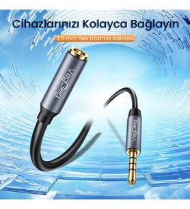 3.5mm TRSS Aux Kulaklık Mikrofon Ses Uzatma Kablosu 2 Metre
