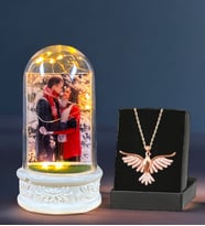 Sİze Özel Fotoğraflı Led Işıklı Fanus ve Zümrüdü Anka Kuşu Kolyesi