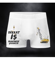 Dikkat İş Makinası Çıkabilir Komik Yazılı Erkek Boxer