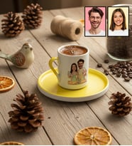 Kişiye Özel Karikatür Yemek Yapan Romantik Çift Türk Kahvesi Fincanı Sevgililer Günü Hediyesi