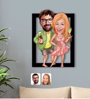 BK Gift Kişiye Özel Tatilci Sevgililer Karikatürlü 3D Ahşap Tablo-1