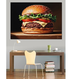 Dev Ve Lezzetli Hamburger Portresi Dekoratif Kanvas - Mdf Ahşap Tablo