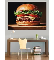 Dev Ve Lezzetli Hamburger Portresi Dekoratif Kanvas - Mdf Ahşap Tablo