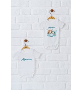 Pia Baby Premium %100 Pamuk İsme Özel Organik Baskılı İkili Set Çıtçıtlı Bebek Body Zıbın Modelleri 5004-17 (Ekru)