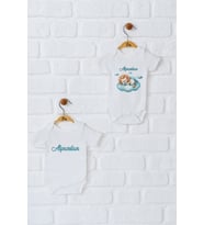 Pia Baby Premium %100 Pamuk İsme Özel Organik Baskılı İkili Set Çıtçıtlı Bebek Body Zıbın Modelleri 5004-17 (Ekru)