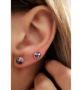 Bordo swarovski taşlı gümüş rose tek taş küpe
