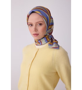 Geometrik Desen İpek Twill Eşarp (T)  4311 (Mint Yeşili)
