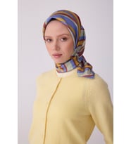 Geometrik Desen İpek Twill Eşarp (T)  4311 (Mint Yeşili)