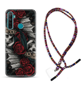 Realme 5i 5 Pro 6i 7 Pro 8 Kılıf Boyun Asklı Rasta Silikon Skull Rose 1673