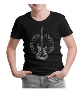 Guitar and the Notes Siyah Çocuk Tshirt