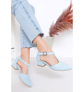 Jane Topuklu Bebe Mavisi Süet Ayakkabı (Karışık)