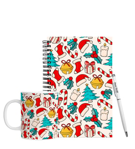 Yılbaşı İçin Kişiye Özel Ahşap Defter Kalem & Kupa Hediye Seti HC56