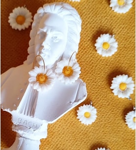 Mini Daisy El Yapımı Beyaz Minimal Papatya Küpe (Beyaz-Sarı)