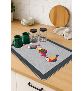 Gri Papağanlı Microfiber Bulaşık Kurutma Kurulama Matı MM022