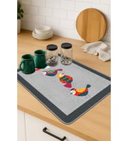 Gri Papağanlı Microfiber Bulaşık Kurutma Kurulama Matı MM022