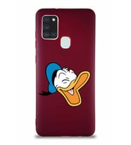 Samsung Galaxy A21S Soft Premier Kapak Donald Duck-E Tasarımlı Silikon Kılıf - Mürdüm (Şeffaf)