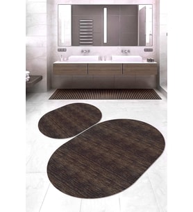 Dijital Baskılı Kaymaz Taban Yıkanabilir Oval 2'li Klozet Takımı Banyo Paspası NOKZ-HY-1243 (Kahverengi)