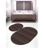 Dijital Baskılı Kaymaz Taban Yıkanabilir Oval 2'li Klozet Takımı Banyo Paspası NOKZ-HY-1243 (Kahverengi)