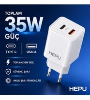 Lexroo HP-C39 35W USB-C GaN Hızlı Şarj Adaptörü – Type-C Kablo Dahildir Yüksek Verim ve Düşük Isı