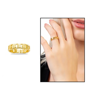 Gurmet Tasarım Gold Renk Free Size 925 Ayar Gümüş Kadın Yüzük (Çok Renkli)