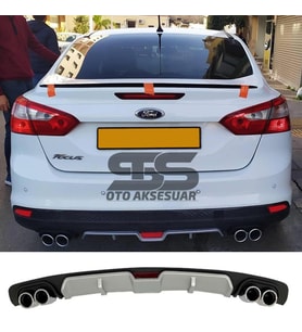 Ford Focus 3 Difüzör Arka Tampon Eki 4 Egzoz Çıkışlı Gri