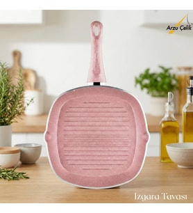 ARZU ÇELİK 28 Cm Granit Izgara Tavası - Pembe