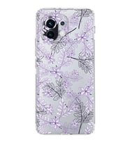 Xiaomi  Mi 11  Kamera Korumalı Kapak Floral Lila Tasarımlı Şeffaf  Kılıf