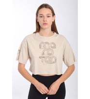 Maraton Comfort Kadın Bisiklet Yaka  Kil Rengi Crop Top