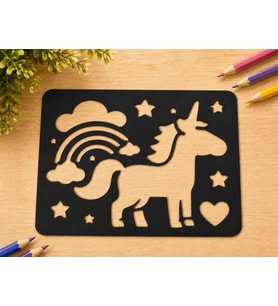3D Baskı Unicorn ve Gökkuşağı Çizim Şablonu - Desen Kalıbı - Siyah