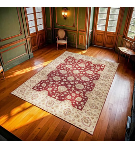 Bordo Halı Etnik Çiçek Desenli Dijital Baskı Yıkanabilir Salon Halısı Yumuşak Doku