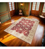 Bordo Halı Etnik Çiçek Desenli Dijital Baskı Yıkanabilir Salon Halısı Yumuşak Doku