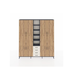 Arges Dolap 17 Raflı 4 Çekmeceli 8 Kapaklı 220x30x243 Antrasit-Çam/Aytaşı