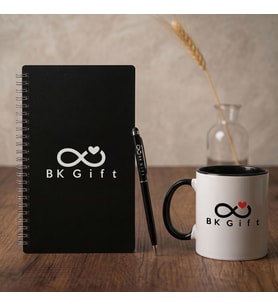 BK Kurumsal Promosyon 10 Adet Logolu Siyah Ahşap Defter Kalem Kupa Seti – Logolu Pastel Renkli Kurumsal Hediye Seti