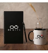 BK Kurumsal Promosyon 10 Adet Logolu Siyah Ahşap Defter Kalem Kupa Seti – Logolu Pastel Renkli Kurumsal Hediye Seti