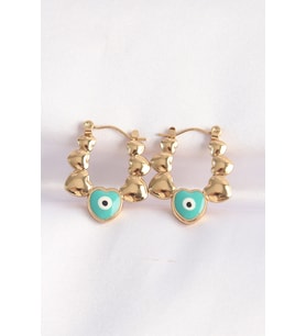 316L Çelik Gold Renk Mavi Nazarlı Kalpli Model Küpe - EBJ240601W24723 (Renksiz)