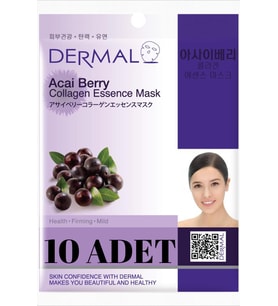 DERMAL 10 ADET Acai Çileği Yüz Maskesi I Sıkılaştırıcı, Nemlendirici