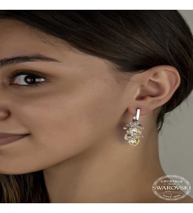 S-warovski Crystal Taşlı Gümüş Kalp Salkım Sallantılı Çivili Kadın Küpe