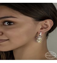 S-warovski Crystal Taşlı Gümüş Kalp Salkım Sallantılı Çivili Kadın Küpe