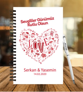 Sevgililer Gününe Özel Ahşap Defter Kalem Hediye Seti 5