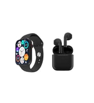 Xiaomi Redmi Note 9 Pro Max Uyumlu Watch 7 Series Akıllı Saat Smartwatch Ve Pro 5 Kablosuz Bluetooth Kulaklık İkili Paket (Siyah)