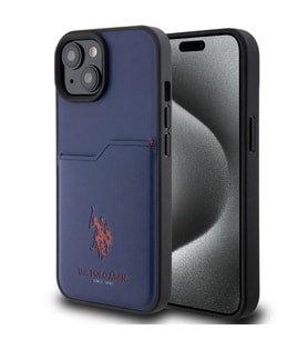 Apple iPhone 15 Uyumlu Kılıf U.S. Polo Assn. Orjinal Lisanslı Baskı Logolu PU Kartlıklı Kapak (Lacivert)
