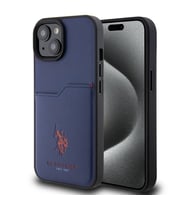 Apple iPhone 15 Uyumlu Kılıf U.S. Polo Assn. Orjinal Lisanslı Baskı Logolu PU Kartlıklı Kapak (Lacivert)