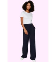 Kadın Regular Yüksek Bel Geniş Paça Pantolon Düz Desen Casual Kış Yaz Aylarının Vazgeçilmezi (Lacivert)