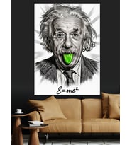 Dil Çıkaran Einstein Portresi Dekoratif Kanvas - Mdf Ahşap Tablo