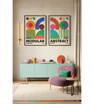 Modern Geometrik Minimalist 2'li Ahşap Çerçeveli Tablo Seti