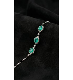 925 Ayar Paraiba Taşlı Rodyum Oval Anturaj Gümüş Bileklik