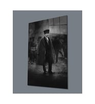 Atatürk Portre Dikey Siyah Beyaz Cam Tablo Hediyelik Büyük Tablo Ev Ofis Dekoru (Çok Renkli)