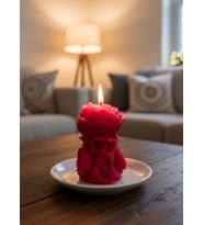 GÜL TASARIMLI HEDİYELİK DEKORATİF PUDRA KOKULU PARAFİN WAX MUM (KIRMIZI RENKLİ)