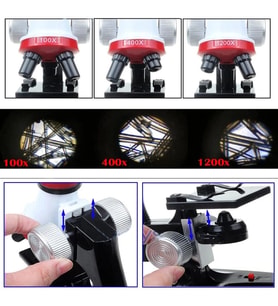 Eğitici Mikroskop Kiti Zoom Led Işıklı 100X 400X 1200X St1200X